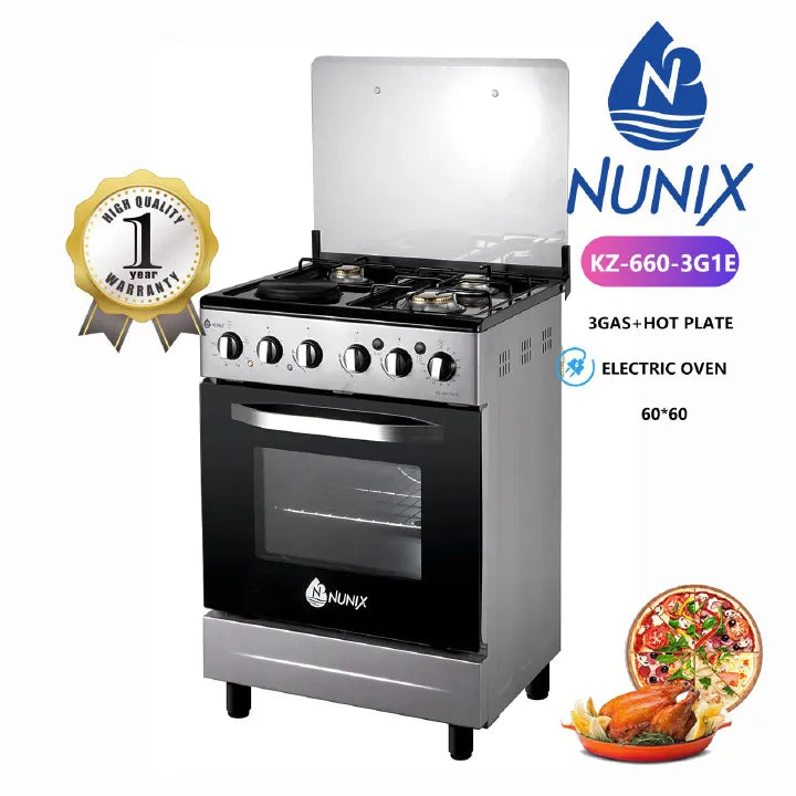 Nunix KZ-660-3G1E, 3+1 standing Nunix gas Cooker 3 Gas Burners 1 electric Hot Plate