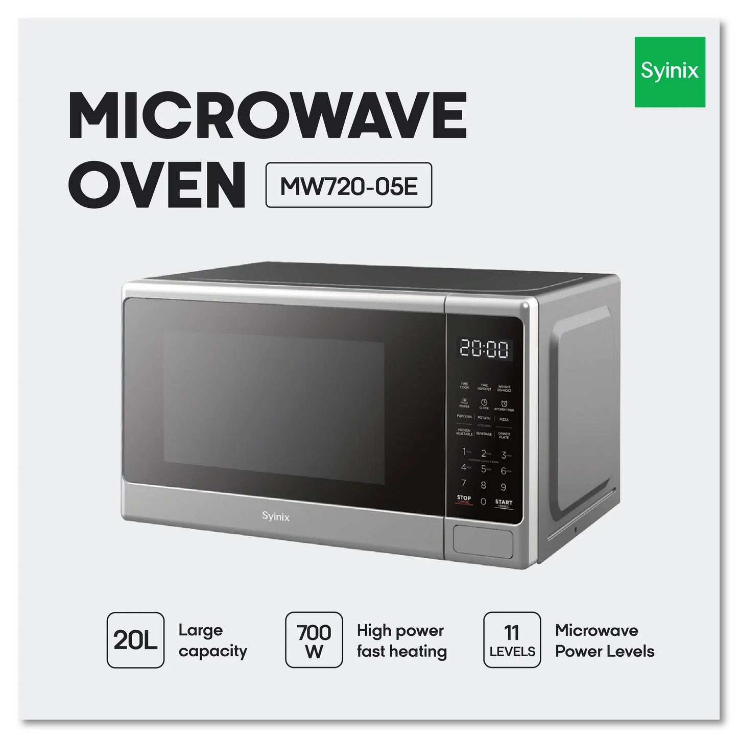 Synix 20L Microwave Oven-Silver