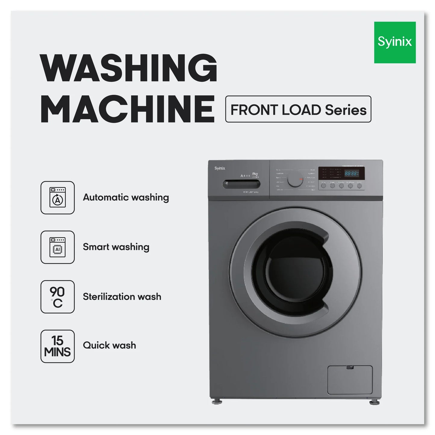 Syinix Washing Machine - 8kg Front Load Wash & Spin