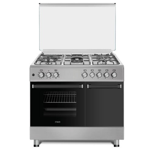 MIKA Standing Cooker, 90cm x 60cm, 4 Gas Pool Jet Burners (1 Wok) + 1 RAPID Hot Plate, Half Inox MST9041WEG6HI