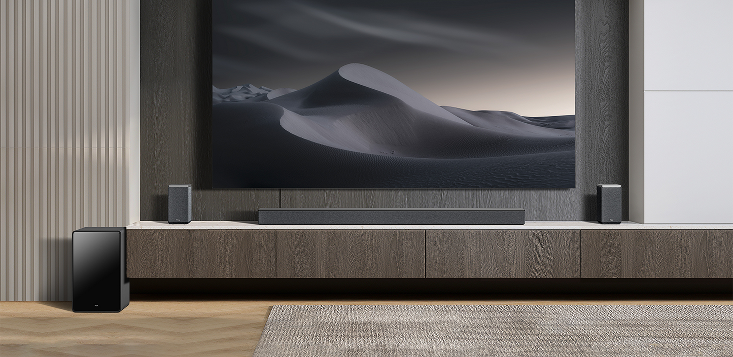 TCL Q85H  Pro 7.1.4 Channel Sound Bar with Dolby Atmos, Wireless Subwoofer, and Wireless Surround Speakers